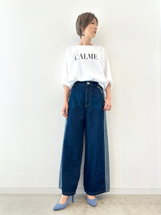 "CALME" ロゴ5部袖Tシャツ